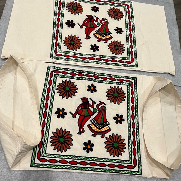 Ethnic India Dance Themed Embroidered Pillow Case Cushion Covers-Set of 2 - Picture 3 of 8